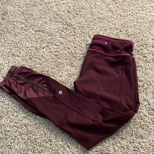 Lululemon Athletica Burgundy Leggings with Pink Accents